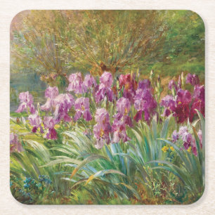Willows and Irises by a Creek Square Paper Coaster