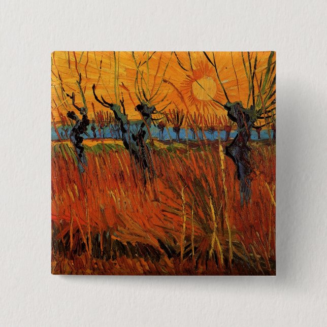 Willows at Sunset by Vincent van Gogh 15 Cm Square Badge (Front)