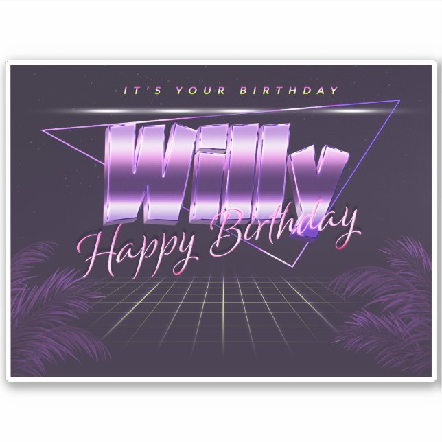 Willy Name First name lila retro Sticker Birthday (Front)