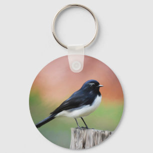 Willy Wagtail - Australian Bird Art Key Ring
