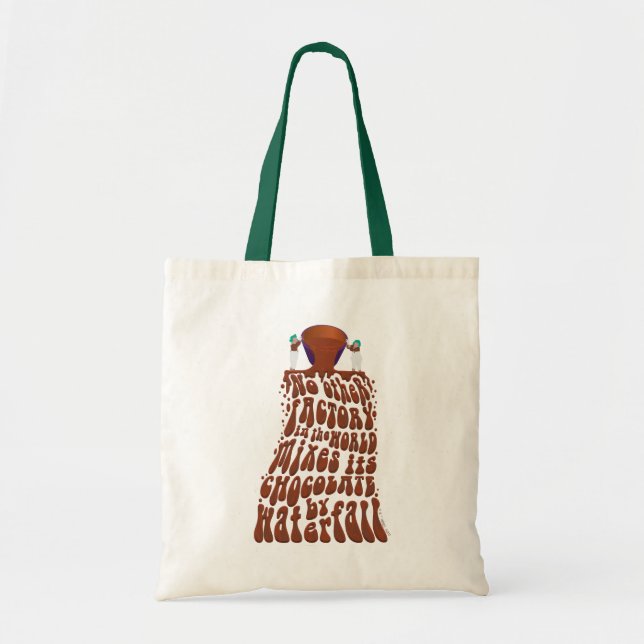 Willy Wonka Chocolate Waterfall Typography Tote Bag (Front)
