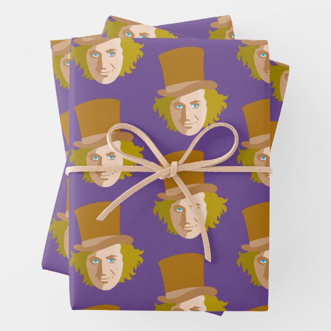 Willy Wonka Stenciled Face Graphic Wrapping Paper Sheet (In situ)