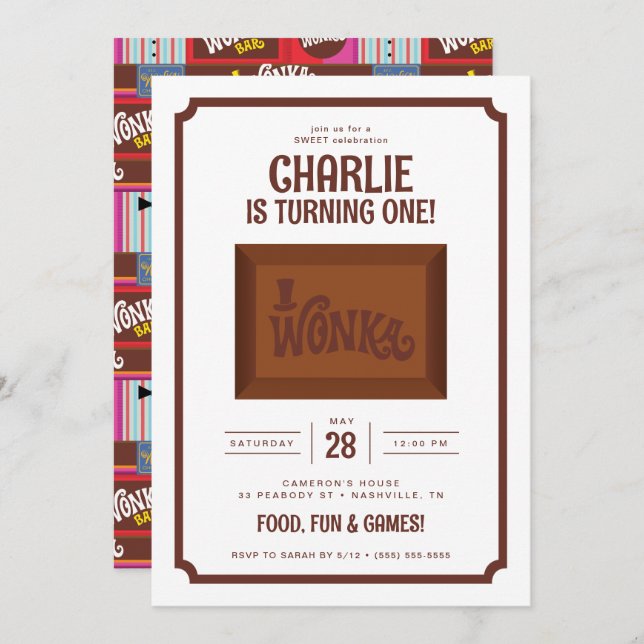 Willy Wonka & the Chocolate Factory Birthday Invitation (Front/Back)