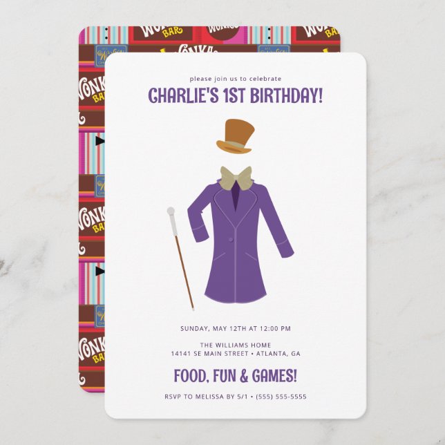 Willy Wonka & the Chocolate Factory Birthday Invitation (Front/Back)