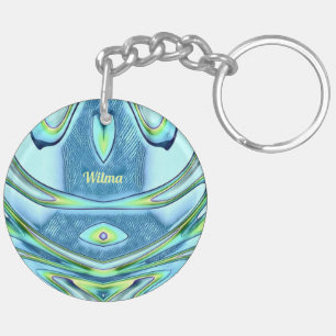 WILMA ~ Green Yellow Blue Circular Acrylic ~  Key Ring