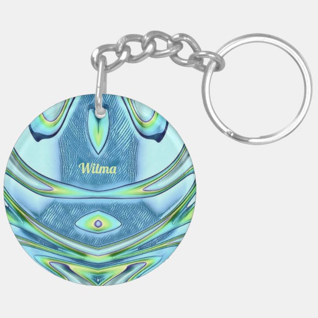 WILMA ~ Green Yellow Blue Circular Acrylic ~  Key Ring (Back Left)