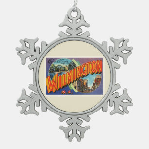 Wilmington #2 North Carolina NC Vintage Postcard- Snowflake Pewter Christmas Ornament