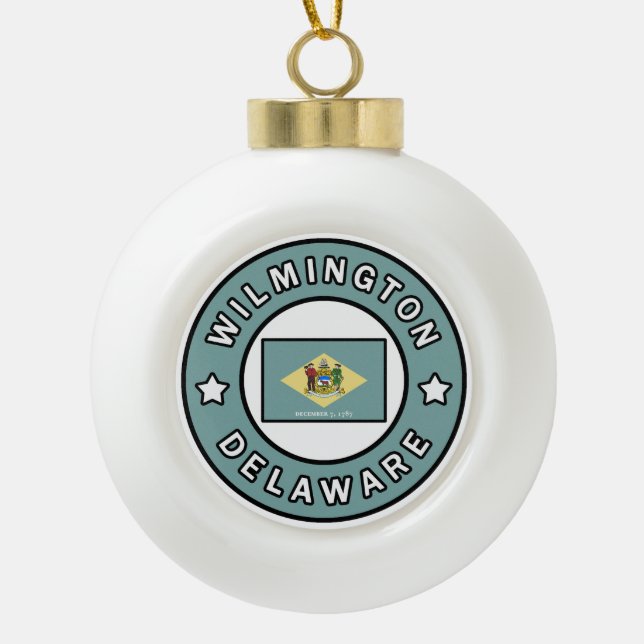 Wilmington Delaware Ceramic Ball Christmas Ornament (Front)