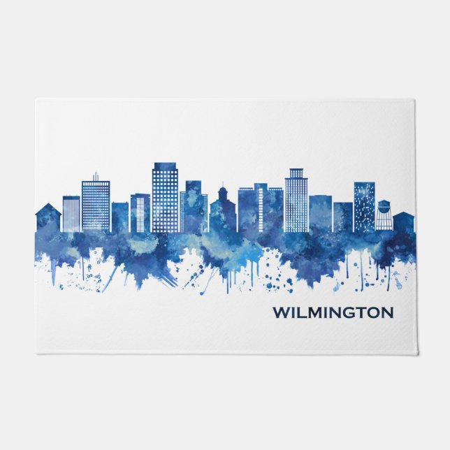 Wilmington Delaware Skyline Blue Doormat (Front)