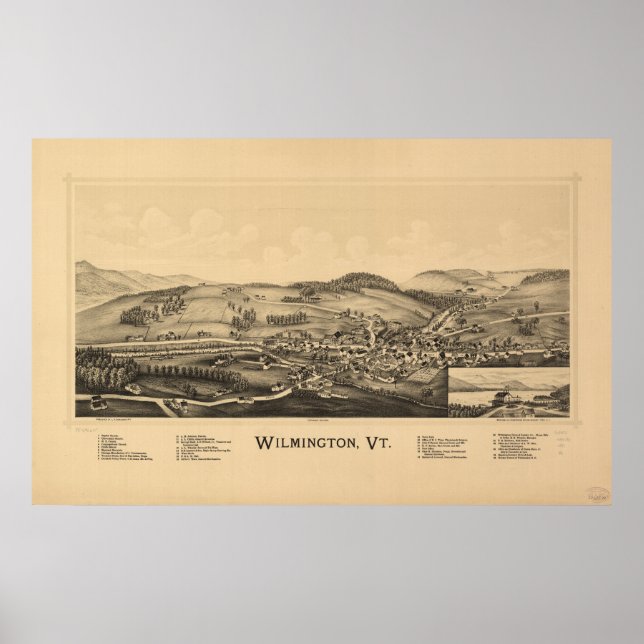Wilmington Vermont 1891 Antique Panoramic Map Poster (Front)