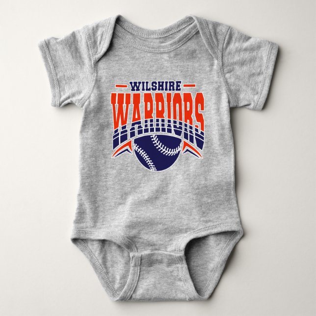 Wilshire Warriors Navy Baseball Logo Baby Bodysuit (Front)