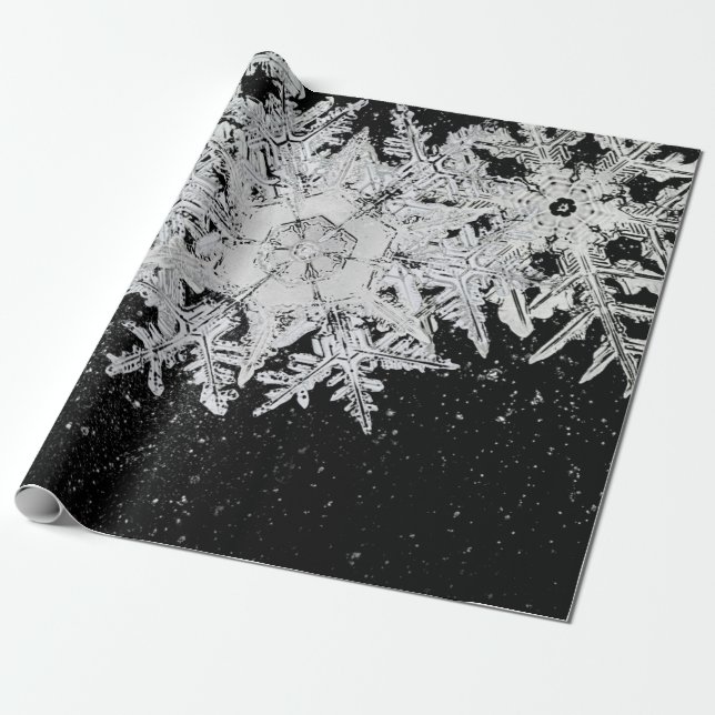 WILSON BENTLEY SNOWFLAKES ON NIGHT SKY WRAPPING PAPER (Unrolled)