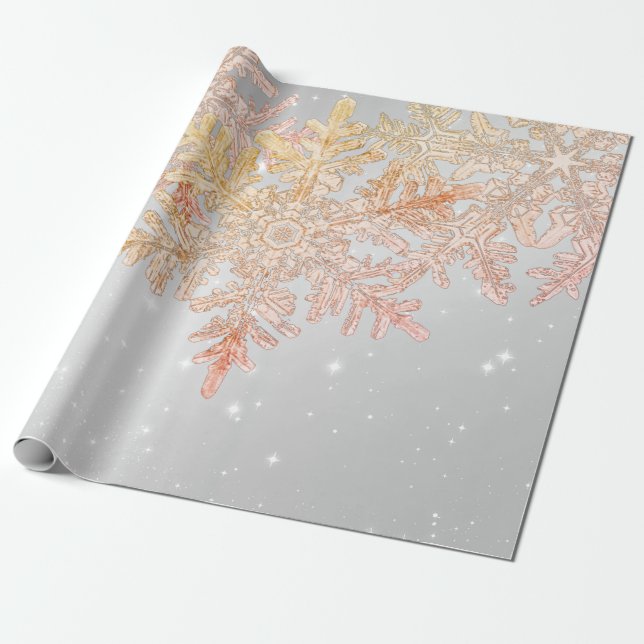WILSON BENTLEY SNOWFLAKES PINK AND GRAY WRAPPING PAPER (Unrolled)