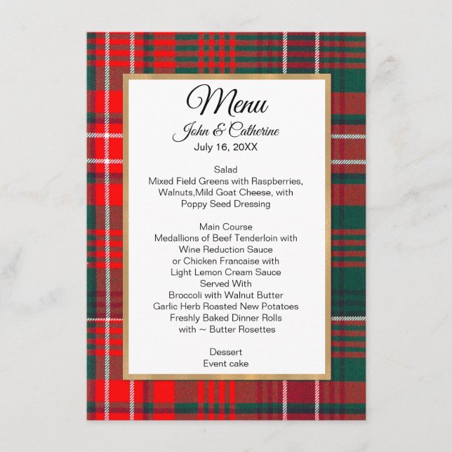 Wilson Clan Plaid Wedding Menu (Front)