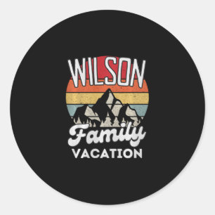 Wilson Family Vacation Mountain Retro Sunset Match Classic Round Sticker