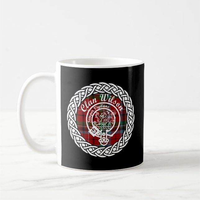 Wilson Surname Last Name Scottish Clan Tartan Badg Coffee Mug (Left)