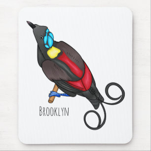 Wilson's bird-of-paradise bird cartoon mouse pad