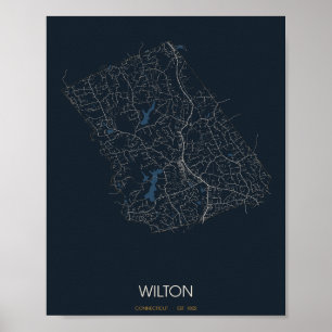 Wilton Connecticut Street Map Poster (Night)