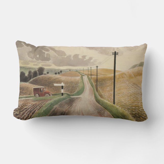 Wiltshire Landscape (by Eric Ravilious) Lumbar Cushion (Front)