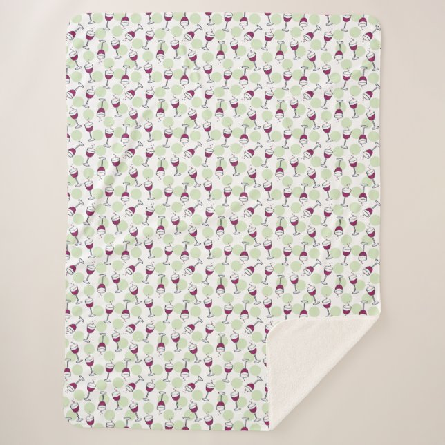 Wimsical Red Wine Glass Illustration Pattern Sherpa Blanket (Front)