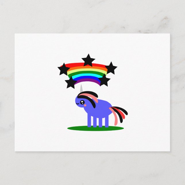 Wimsical Unicorn and Happy Hippy Rainbow Postcard (Front)