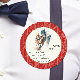 Win Place Show Derby Red Name Classic Round Sticker
