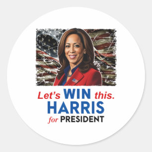 Win This Harris For President Kamala Harris 2024 V Classic Round Sticker