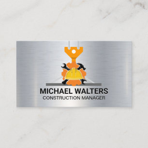 Winch Crane Construction   Wrench Hammer Business Card