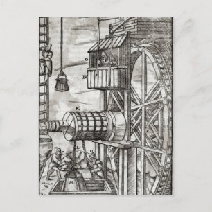 Winch for getting water from a mine postcard