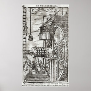 Winch for getting water from a mine poster