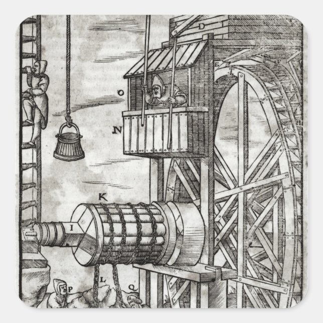 Winch for getting water from a mine square sticker (Front)