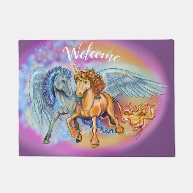 Wind and Flame, Pegasus and Unicorn Doormat (Front)