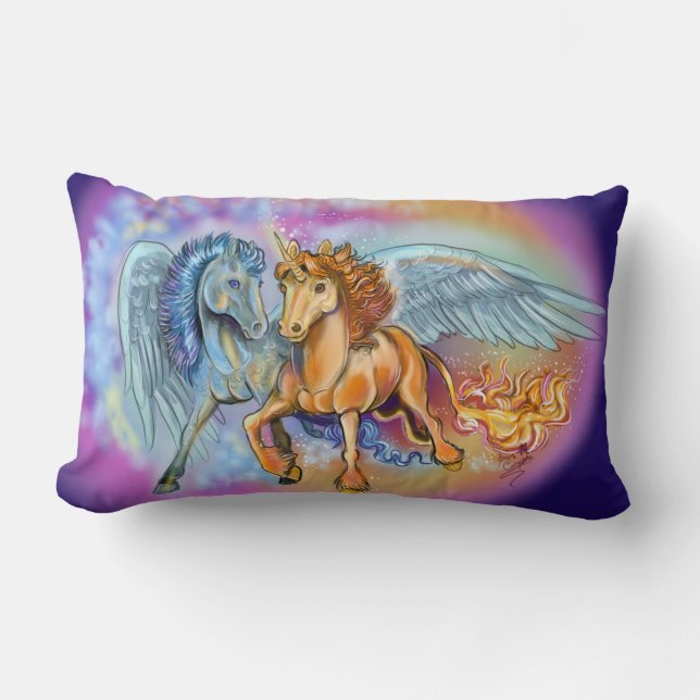 Wind and Flame, Pegasus and Unicorn Lumbar Cushion (Front)
