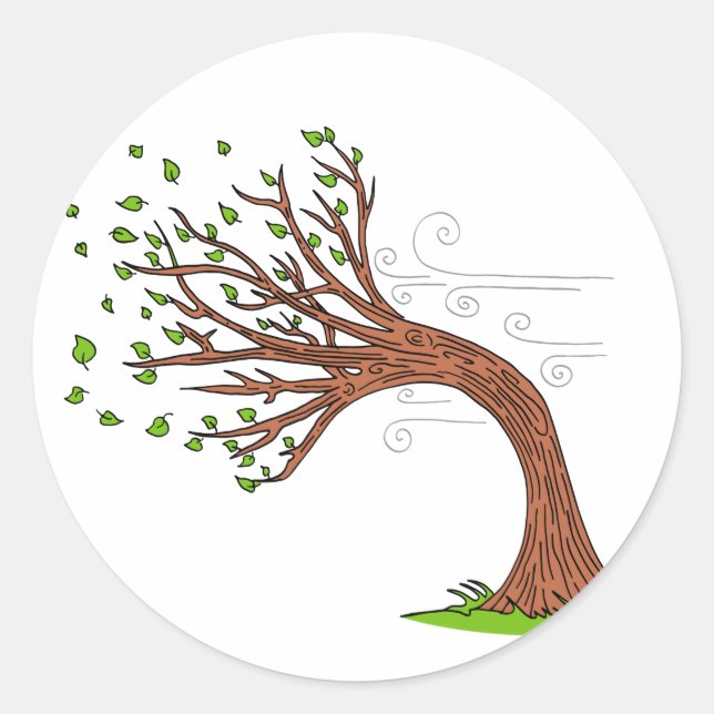 Wind Blowing Tree Cartoon Classic Round Sticker (Front)