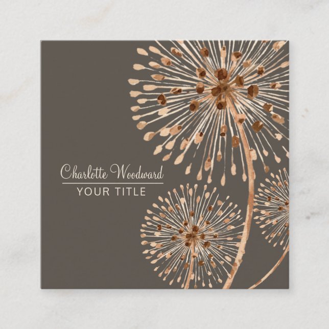 Wind Blown Dandelions Watercolor Flowers Square Business Card (Front)