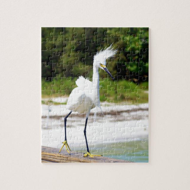 Wind blown Snowy Egret Jigsaw Puzzle (Vertical)