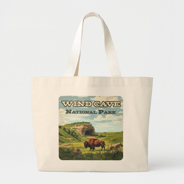 Wind Cave National Park Bison South Dakota Large Tote Bag (Front)