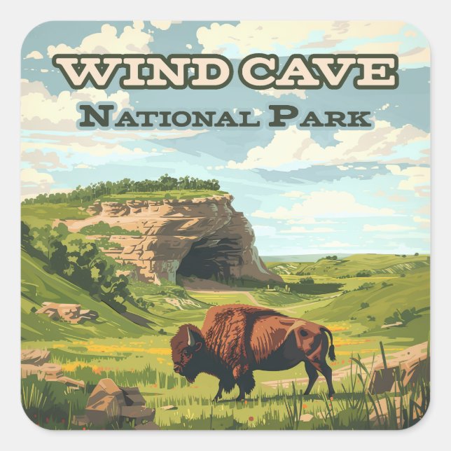 Wind Cave National Park Bison South Dakota Square Sticker (Front)