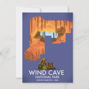 Wind Cave National Park hiking travel poster. Invitation