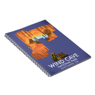 Wind Cave National Park hiking travel poster. Notebook