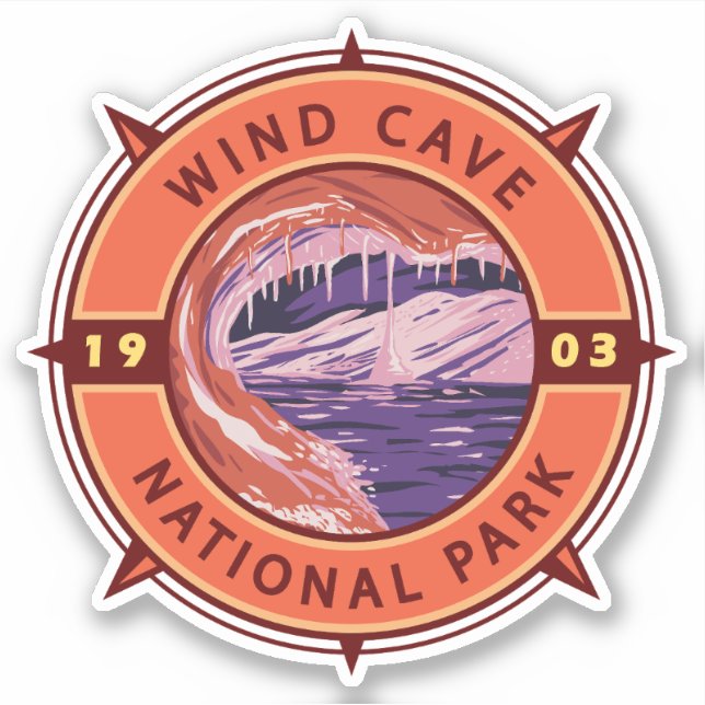 Wind Cave National Park Retro Compass Emblem (Front)