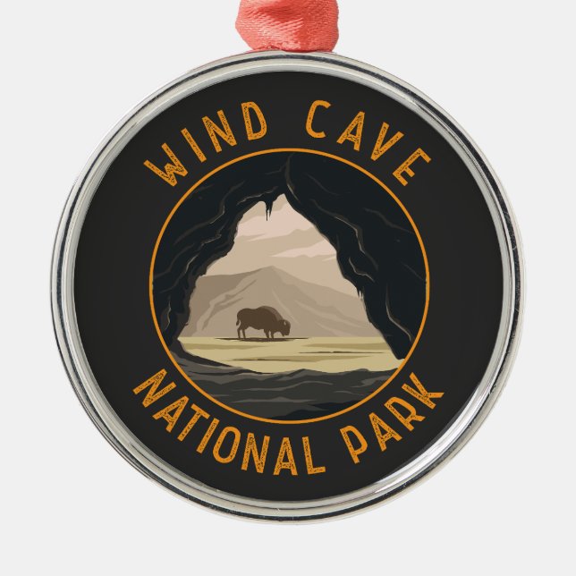 Wind Cave National Park Retro Distressed Circle Metal Ornament (Front)