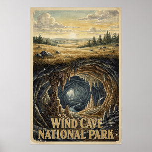 Wind Cave National Park Vintage Travel Poster