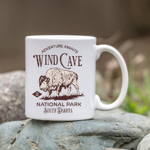 Wind Cave Wilderness Vintage Bison Print Coffee Mug