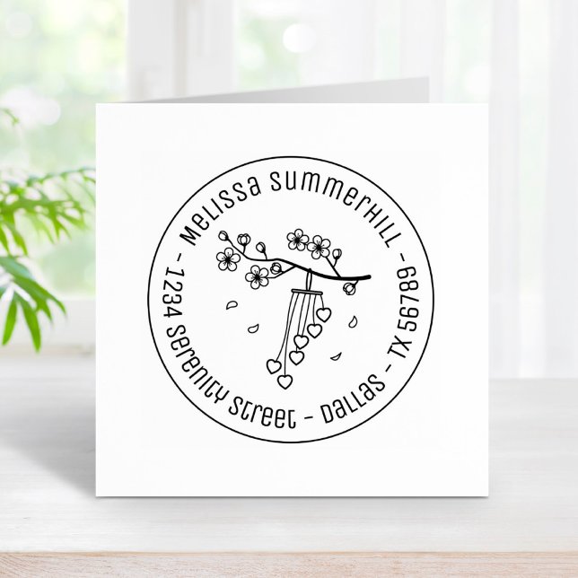 Wind Chime Blossoms Round Address Rubber Stamp (Creator Uploaded)