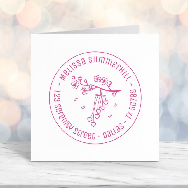 Wind Chime Blossoms Round Address Self-inking Stamp (Creator Uploaded)