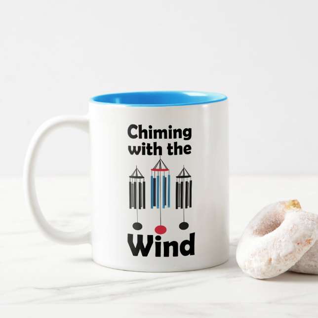 Wind Chimes Chiming with the Wind  Two-Tone Coffee Mug (With Donut)