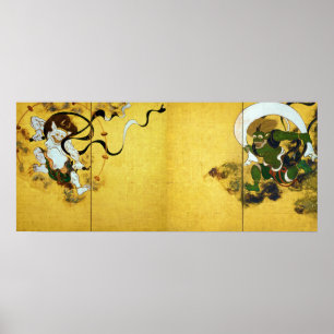 Wind god and Thunder god, Tawaraya Sotatsu Poster