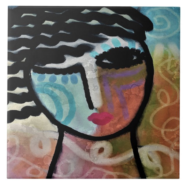 Wind in Her Hair Abstract Digital Painting Ceramic Tile (Front)