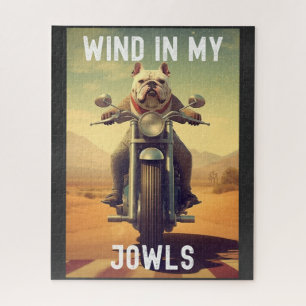 Wind in My Jowls : A Bulldog Riding a Motorcycle  Jigsaw Puzzle